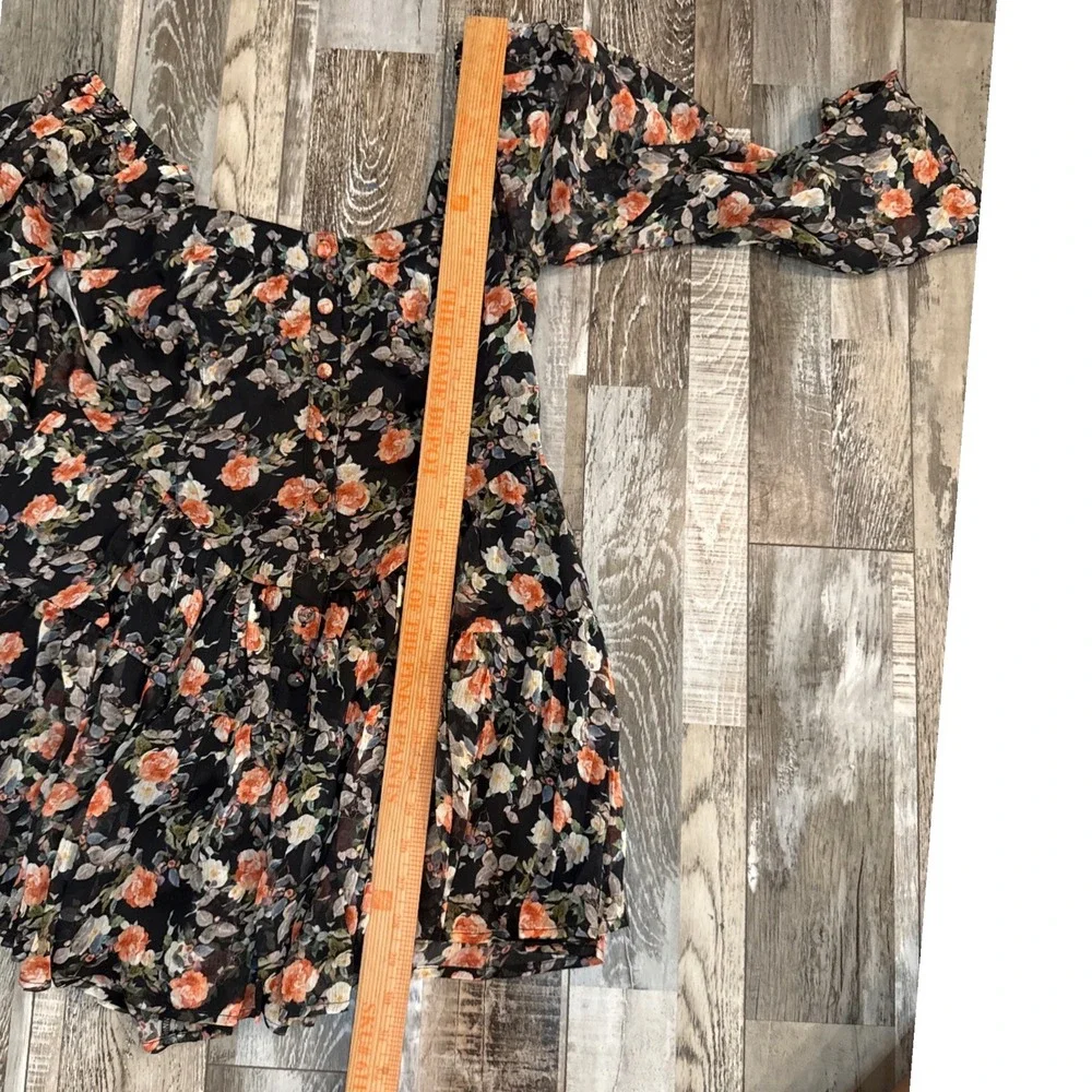 VICI Graceful Garden Floral Romper Dress Chiffon Long Sleeve Small Boho Tiered